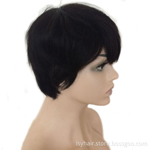 Pixie Cut Machine Made Wigs Short Human Hair Wigs for Black Women Short Straight Black Ladies Wigs 1B Color